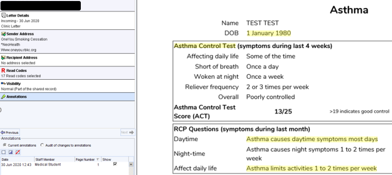 SystmOne Asthma Scanning Rule