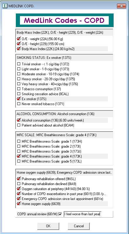 PCS codes COPD